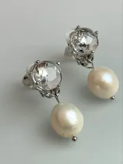 淡水パール バロッククリスタル ドロップイヤリング