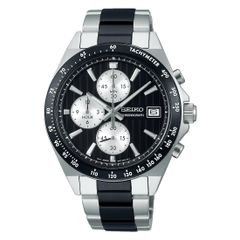 ケース:シルバー×ブラック/文字盤:ブラック×ホワイト [セイコーウオッチ] 腕時計 セイコー セレクション Sシリーズ メンズ 電池式クオーツ クロノグラフ（縦三つ目） SBTR043 シルバー+ブラック