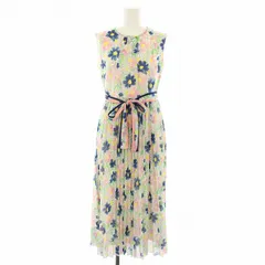 チェスティ Chesty フラワープリーツコートワンピース ロング ノースリーブ シアー 花柄 リボンベルト 0 ピンク 青 ブルー 21D505 /YT