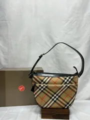 ☆BURBERRY バーバリー ブルーレーベル ノバチェック チェック柄  ナイロン キャンバス レザー ベージュ 黒 ブラック 【中古】