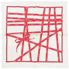 エルメス HERMES スカーフ カレ45 CARRE ガヴロッシュ シルク ホワイト×レッド 【BOLDUC RIBBON/ボルデュックリボン】  【箱】【中古】