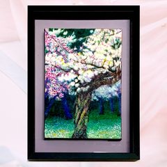 風景画作品&frasl;花の風景「夜桜」油彩画&frasl;SM&frasl;額付き　福家佳則作品&frasl;2023年制作 京都嵐山 柔らかくて優しい絵
