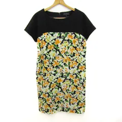 タルボット 切替ワンピース 半袖 花柄 トップス レディース Lサイズ ブラック系 Talbots 【中古】