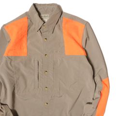 00's LLビーン ストレッチ ポリエステル ハンティングシャツ 長袖 (S) アッシュ×オレンジ ロゴ刺繡入 00年代 旧タグ オールド L.L.Bean アメリカ古着 USED ビンテージ ヴィンテージ