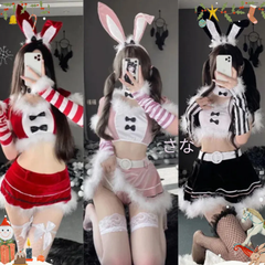 【新品】サンタバニーガール♥セクシー衣装　ランジェリー　誘惑　可愛い　クリスマス　Christmas　パーティー　イベント　撮影会　ルームウェア　バニーガール　豪華セット　ブラック　レッド　ピンク　フリーサイズ　大人気　バレンタイン　セクシー