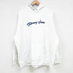 XL/古着 トミーヒルフィガー TOMMY HILFIGER トミージーンズ 長袖 ブランド スウェット パーカー メンズ ビッグロゴ 刺繍 大きいサイズ 白 
