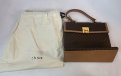 【USED】CELINE セリーヌ マカダム チェーン ロック ハンドバッグ オールド ヴィンテージ ケリー ターンロック レザー レディース SA