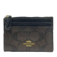 コーチ フラグメントケース コインケース 小銭入れ コンパクト ミニ財布 カードケース シグネチャー ロゴ レザー ブラウン キーリング付き