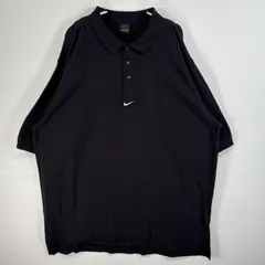 古着 90's～00's/90年代～00年代 ナイキ NIKE 鹿の子 半袖 ポロシャツ センタースウッシュ ロゴ 3ボタン 大きいサイズ XXL  ブラック 無地 メンズ