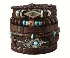 【新品】6連 ブレスレット ナバホ風 アメカジ 古着 グランジ 男女兼用 D