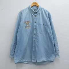 XL/古着 長袖 シャツ メンズ 90s AMSTERDAM フットボール 大きいサイズ ボタンダウン 薄紺 ネイビー デニム 25apr19 中古 トップス