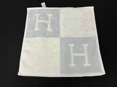 HERMES エルメス Hロゴ アヴァロン ハンドタオル タオル コットン レディース ブルー×ホワイト