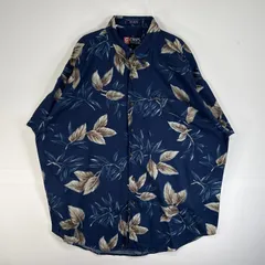古着 90's/90年代 チャップスラルフローレン CHAPS RALPHLAUREN 半袖シャツ アロハ 大きいサイズ 胸ポケ ワンポイント ロゴ XL  ネイビー系 総柄 メンズ