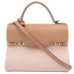 新品同様 デルボー タンぺート ミニ レザー ブラウン ピンク 2WAY ハンドバッグ ショルダーバッグ 0906 DELVAUX