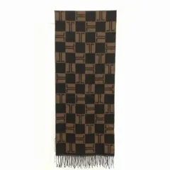 ランバン LANVIN PARIS カシミヤ ウール フリンジ マフラー ロゴ 総柄 35.5cm×175cm ブラック ブラウンのサムネイル