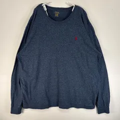 古着 ポロ・ラルフローレン POLO RALPH LAUREN 長袖Tシャツ ロゴ 刺繍 クルーネック 大きいサイズ XL  ネイビー 無地 メンズ