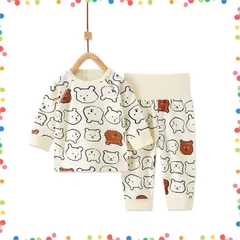 【在庫セール】綿100％ 寝巻き レギンス ガールズ 春 ボーイズ ナイトウェア 秋 ルームウェア 女の子 男の子 冬 ベビー服 キッズ 80 子供 上下セット 90 腹巻き付き パジャマ 100cm ベビー [Hapipana]