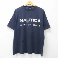 XL/古着 ノーティカ 半袖 ビンテージ Tシャツ メンズ 90s ビッグロゴ 大きいサイズ コットン クルーネック 濃紺 ネイビー 24jun03 中古