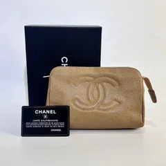 CHANEL シャネル ココマーク コスメ ポーチ ベージュ キャビアスキン ギャランティカード 箱 レディース セカンドバッグ クラッチバッグ アクセサリーポーチ 小物入れ aua38461070901