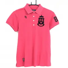 パーリーゲイツ 半袖ポロシャツ ピンク ロゴ黒 襟裏ギザギザボーダー レディース 1(M) ゴルフウェア PEARLY GATES