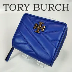 未使用級 Tory Burch トリーバーチ 二つ折り財布 キルティング ブルー系 青 金具ゴールド 極美品 小銭入れ ラウンドジップ コンパクト