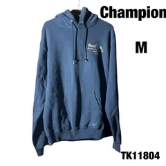 Champion ネイビー フーディー M メッザルーナ 刺繍 シンプル パーカー カンガルーポケット 古着 TK11804