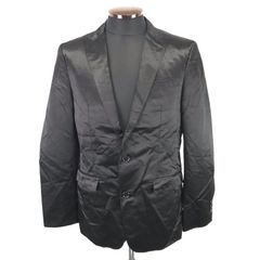 日本製★COMME CA MEN【コムサ メン】 光沢生地テーラードジャケット 【メンズ48/L/黒/black/ストライプ】総裏地/シングル/Jacket◆BJ006-h