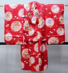 七五三 三歳 女児 被布コート 着物 長襦袢 3点セット 赤色 祝着 刺繍入りの半衿 伊達衿縫い付け済 お仕立て無料 NO41204