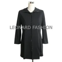 新品同様 LEONARD FASHION レオナールファッション アンサンブル カーディガン カットソー ラインストーン 七分袖 ロング 半袖 ブラック サイズM L レディース