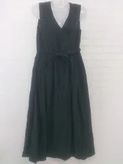 ◇ nano universe ウエストリボン ギャザー ノースリーブ 膝下丈 ワンピース サイズ36 ブラック レディース P  【1301060000580】