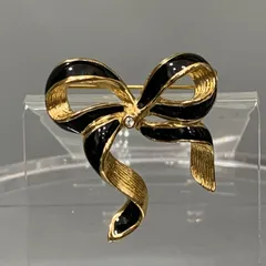 Dior ディオール リボン ブローチ ブラック×ゴールド