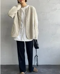 DANTON フリース ノーカラーカーディガン