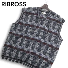 イタリア製★ RIBROSS リブロス 秋冬 幾何学柄★ チェック Vネック ウール ニット ベスト Sz.XL メンズ