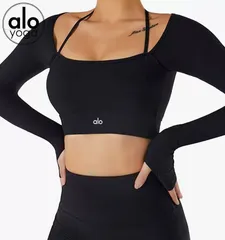 アロー ヨガ ウェア トップス 長袖 黒 XS ツイスト ショート丈 alo アロー ヨガ ウェア トップス 長袖 黒 XS ツイスト ショート丈