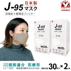 【まとめ買い2個組】サージカルマスク 不織布 3d 立体 日本製 j95 正規品 JIS規格適合 30枚入×２箱(60枚)「ベージュ」