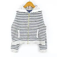 トミーヒルフィガー スウェット ボーダーパーカー ジップジャケット キッズ 男の子用 128サイズ グレー紺 TOMMY HILFIGER 【中古】