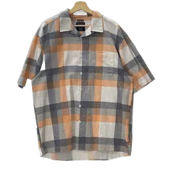 TRUST オープンカラーシャツ チェック 開襟 リネン レーヨン 半袖 シャツ ボタンダウン オーバーサイズ ビッグシルエット CHINA製 XLサイズ ホワイト オレンジ ネイビー