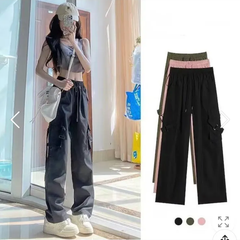 カーゴパンツ レディース イージーパンツ  カジュアル サイドポケット ロングパンツ ボトムス  お洒落 ベイカーパンツ カーゴパンツ 韓国