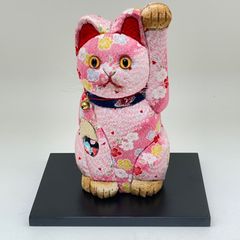 【商品番号MS-MNKN-花柄】木目込み人形　招き猫（花柄）　　高さ　１７ｃｍ