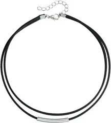 ROSELLA チョーカー ネックレス レディース 紐 ブラック ダブル 二重 メタルバー シンプル アクセサリー 調整可能(ブラック,  中)