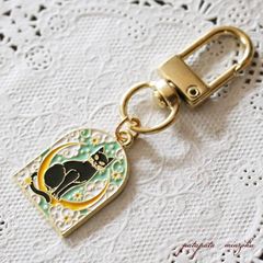 猫 の キーホルダー タロットカード ムーン  黒猫  月　キーチャーム　ねこ ネコ 雑貨 小物　パタパタ民族
