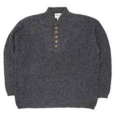 エディーバウアー Eddie Bauer 90s 90年代 ジープニット コットン ヘンリーネック 白タグ 旧タグ USA ヴィンテージ アメリカ 古着 メンズ ニット セーター ヘザーブラック M【中古】