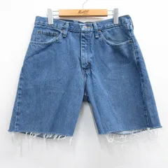 W32/古着 ラングラー ショート パンツ ショーツ メンズ コットン 紺 ネイビー デニム 25apr02 中古 ボトムス 短パン ショーパン ハーフ