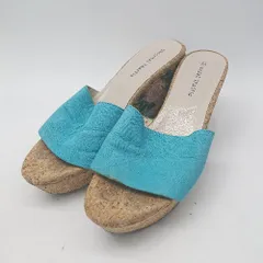 ◇ ⊂ Oriental Traffic オリエンタルトラフィック ウェッジソール 刺繍 サンダル サイズL ブルー系 レディース E  【1503310005714】