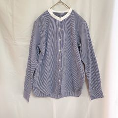 新品 未使用 タグ付き 定価2,990円 無印良品 レディース シャツ ブラウス XS ネイビー ストライプ スタンドカラー 洗いざらし オーガニックコットン 細見え おしゃれ 春