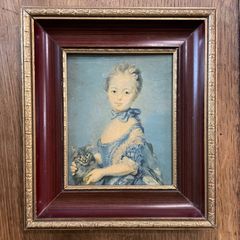 フランスアンティーク 　猫を抱く少女　　ジャンバティスト　ペロノー　Jean Baptiste 　絵画　額縁　【660】