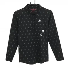 【美品】ルコック 長袖ポロシャツ 黒×グレー 総柄 ボタンダウン レディース M ゴルフウェア le coq sportif