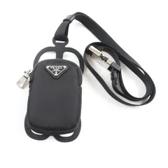美品★PRADA プラダ 1ZT016 三角ロゴプレート付 ReNylon リナイロン スマートフォンケース ショルダーポーチ ブラック イタリア製 レディース