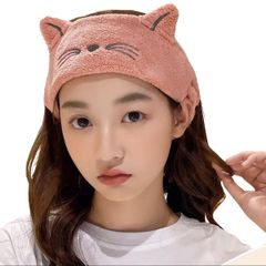 【数量限定】洗顔用 可愛い ヘッドバンド ねこ 化粧用 クマ Rokutan ヘッドバンド フリーサイズ 女子供 柔らかい カチューシャ (バラ色 猫)