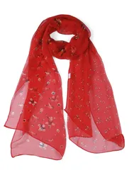 uxcell ロングスカーフ シフォン ショール ビーチ シルク スカーフ 花柄 レッド 160x50cm